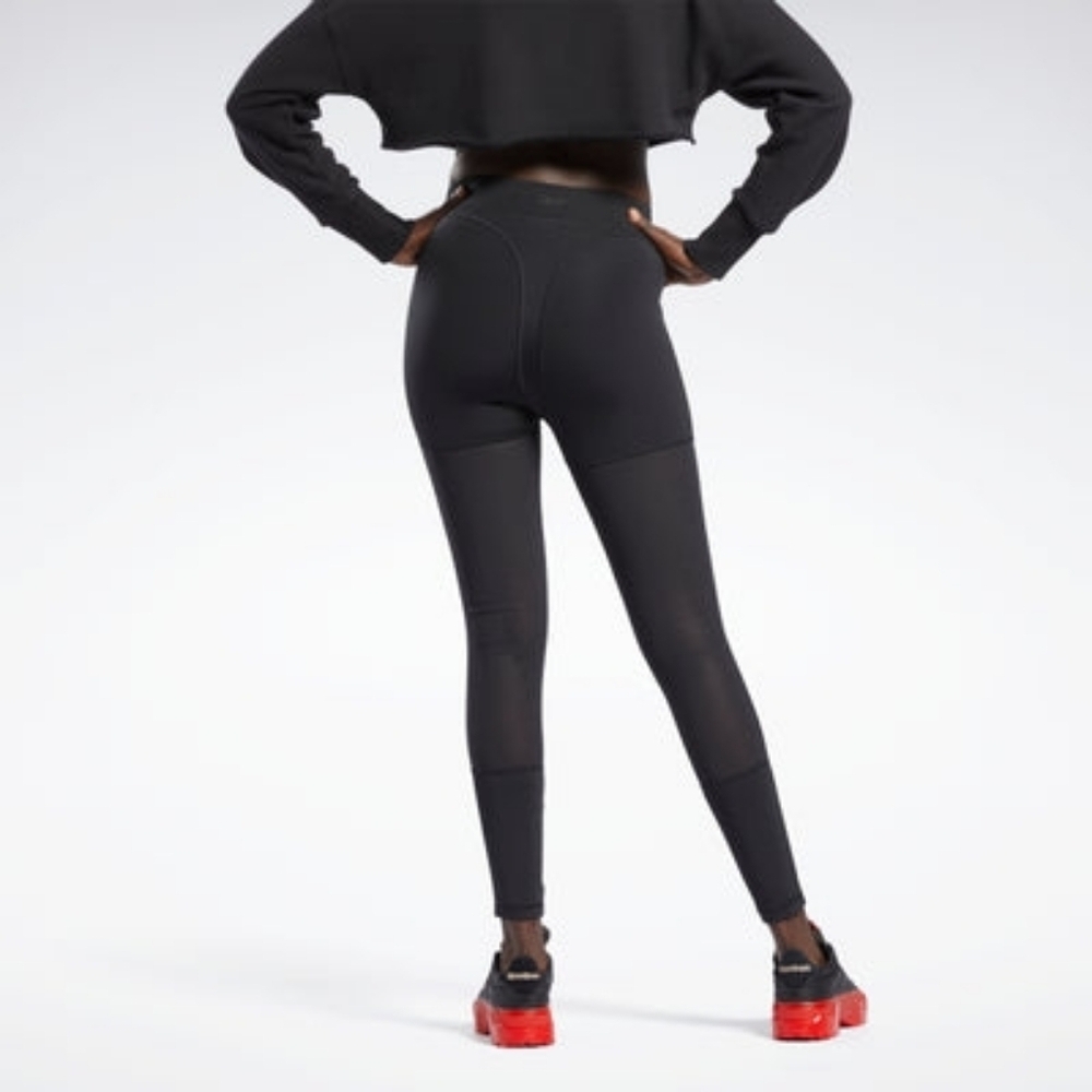 Reebok X Cardi B Mesh High Rise Leggings Black Women Small NWOT - Picture 2 of 7